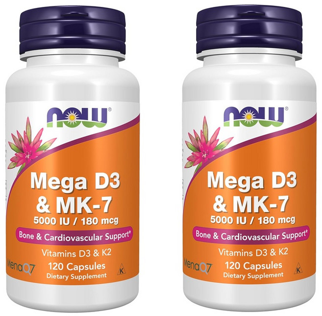 NOW MEGA D-3 & MK-7 5000 IU / 180 mcg 120캡슐 X 2개, 120정