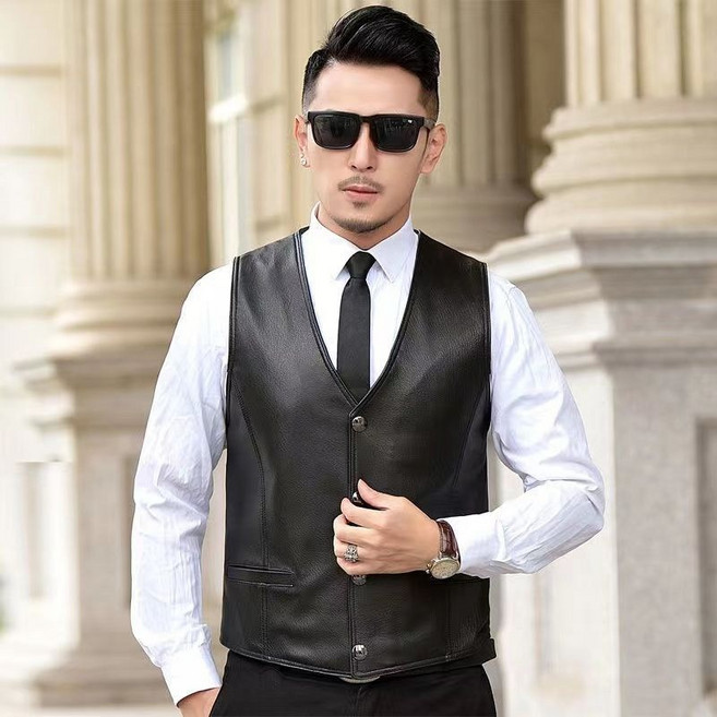 해피유통 남성 가죽 베스트 중장년 캐주얼 조끼jhj