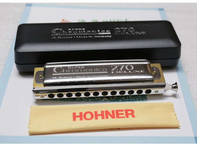 크로매틱 하모니카 호너 270디럭스 12홀 C키 선물용 반음하모니카 목재바디 초보자연습용, 1개