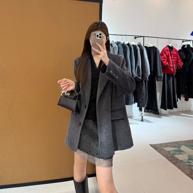 軋戲盧昱曉同老錢風燈芯絨西裝韓版休閒顯瘦高級感外套女裝西服