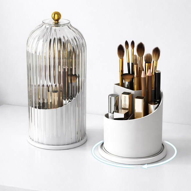 보넬티 먼지차단 회전식 메이크업 브러쉬 보관함, 1개, 화이트