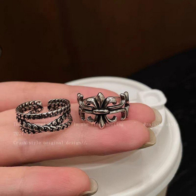十字做舊金屬開口戒指女款復古食指戒