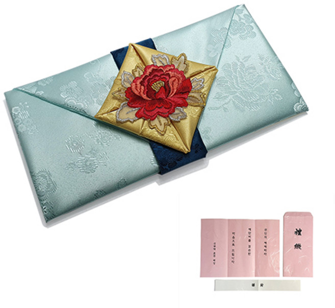 지극정성 모란 현금예단보 예단봉투, 옥색(신부님이 신랑 댁으로)