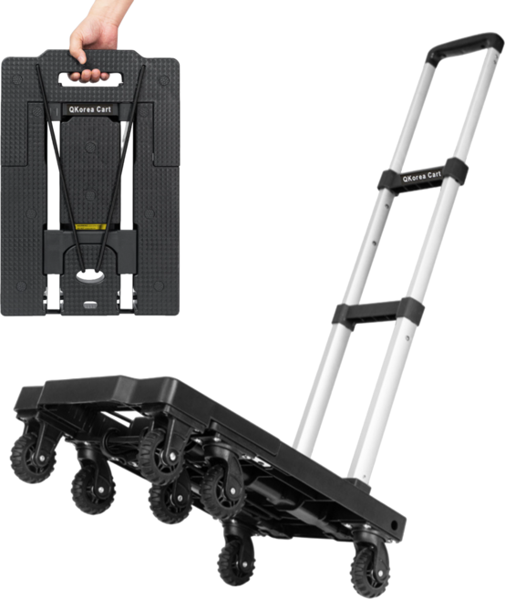큐코리아 접이식 쇼핑 핸드카트 7바퀴 확장형 가정용 폴딩 손수레 구루마, 블랙, 1개