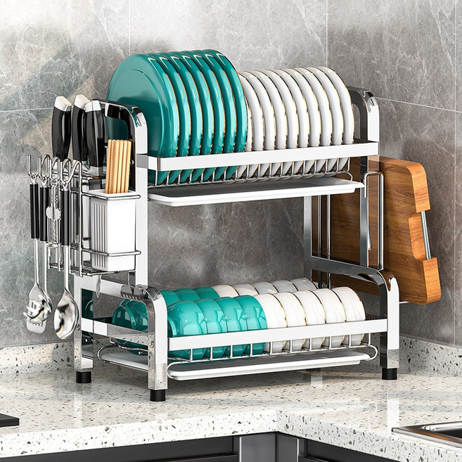 Sgirl 올스텐 튼튼한 대형 식기건조대 2단, 은색, 1개