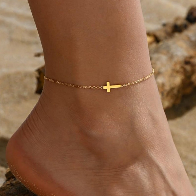 미니멀 십자가 발찌 18k도금 여자 발목 악세사리 데일리 선물