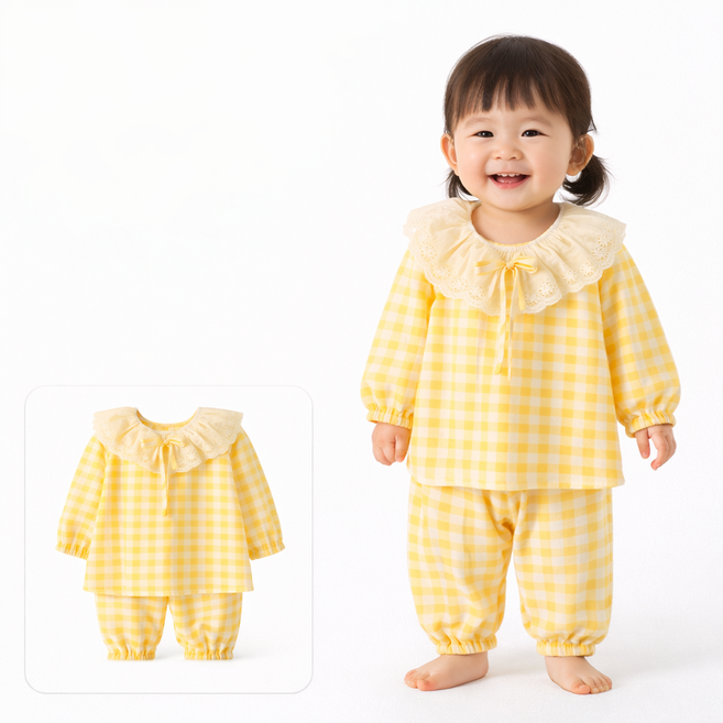 여아 러블리 체크 프릴 파자마 세트