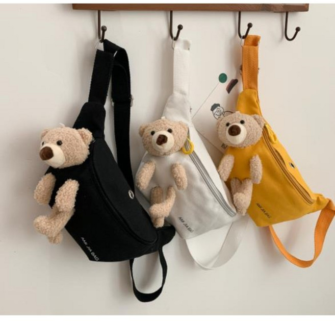 현블러썸 커엽곰돌이힙색 귀여운힙색 남녀공용 성인 놀이동산 놀이공원 가방 곰인형 인형가방 어린이힙색 어린이가방 지퍼힙색 미니힙색 10대 학생 선물 귀여운선물 여자친구 여친