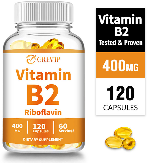 비타민 B2(리보플라빈) 400mg 120캡슐 눈의 피로 소화불량 목 부기 완화 - 비유전자변형, 2개, 120정