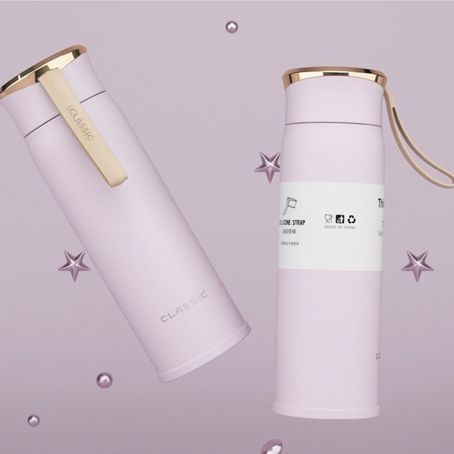 TARSLA 韓版304不鏽鋼保溫杯 450ml 隨行杯, 淺粉, 1個