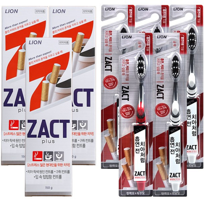 LION 작트 흡연자용 칫솔 5개 + 치약 3개, 1세트