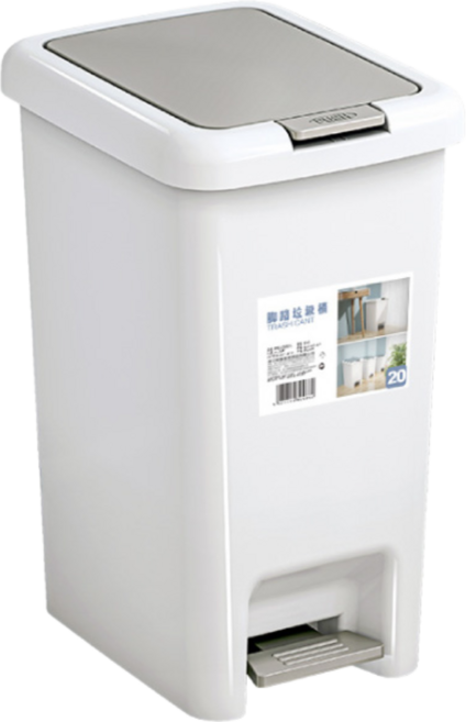 JOEKI 雙開式腳踏垃圾桶 6.5L/8L/10L/15L/20L 帶蓋掀蓋式垃圾筒, 白灰色