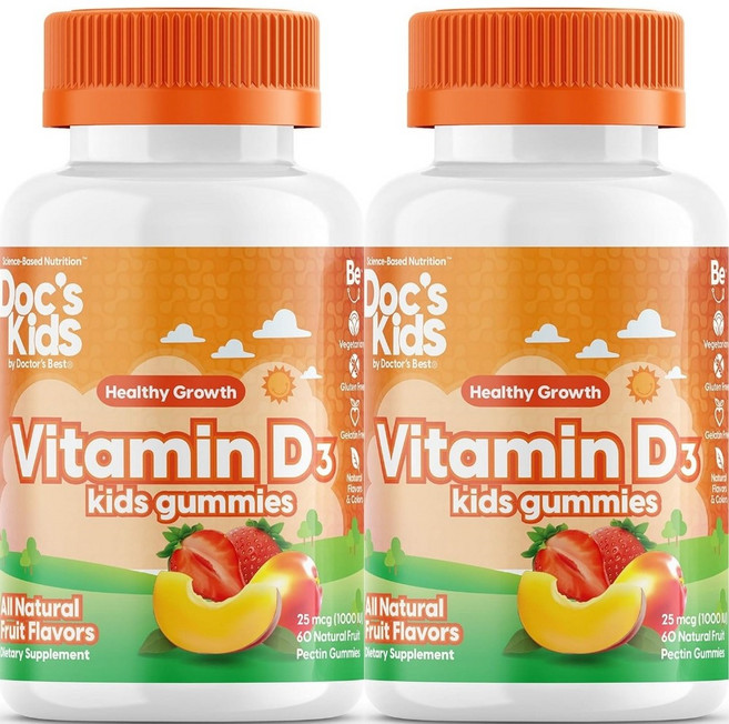 닥터스베스트 키즈 비타민 D3 구미 젤리 25mcg(1000IU) 과일맛, 60정, 2개