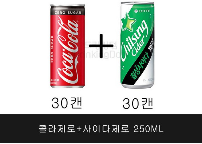 칠성사이다제로 250ml+콜라제로 250ml 총 60입 제로칼로리 다이어트음료, 1세트, 250ml