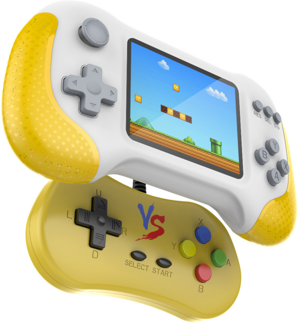 뉴타입 X9M 레트로 게임기 666개 게임 휴대용 크리에이티브 미니 게임기, 옐로-게임기+핸들