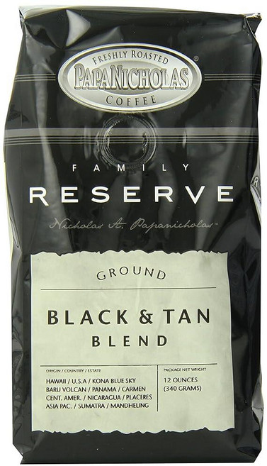 PapaNicholas Coffee 그라운드 커피 디카페인 헤이즐넛 크림 355ml12온스 221163, Family Reserve 블랙 및 탠 블렌드, 12 Ounce (Pack of 1)
