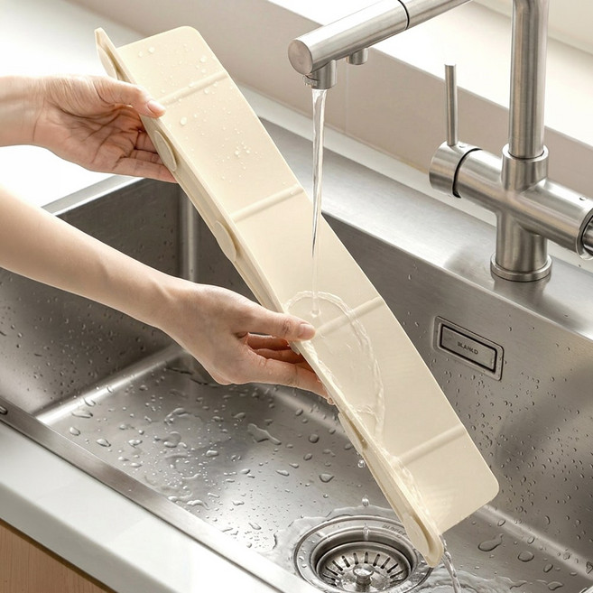 리브앤다 싱크대 물막이 강력부착 실리콘 설거지물막이, 1개, 크림 아이보리