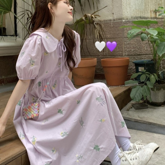 해피유통 여성 여름 꽃 자수 원피스 레이스 칼라 디자인byq