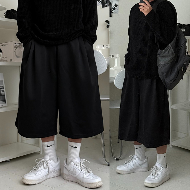 르위 와이드 버뮤다팬츠 밴딩 반바지 7부 빅사이즈 벌룬핏 허벅돼 체형커버