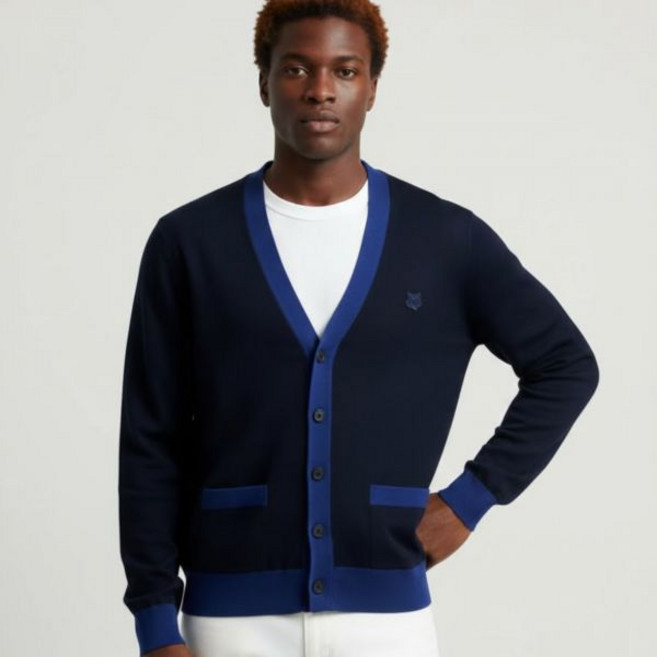 공식정품 메종키츠네 남성 가디건 니트 MAISON KITSUNE BOLD FOX HEAD PATCH BI-COLOR CARDIGAN (NM00507KT1036-P476) (볼드