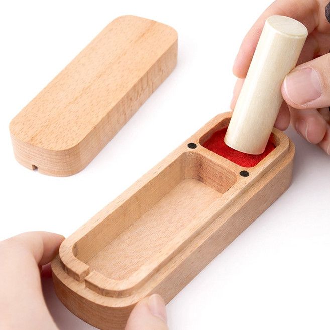 스탬포켓 잉크패드포함 올인원 고급 인감 도장 케이스 도장집 나무, 1개, 우드