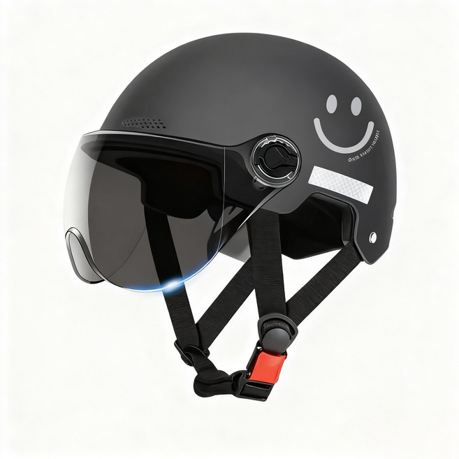 ANYOU 오토바이 헬멧 자외선 차단 안전모 오토바이 헬멧 사계절 반모자, 블랙