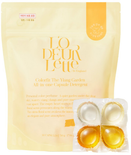 [유통기한 임박 특가] 로더렛 인 잉글랜드 컬러 핏 더 일랑 가든 올인원 퍼퓸 캡슐 세제 (유통기한 : 2026-07-06), 30개입, 1개