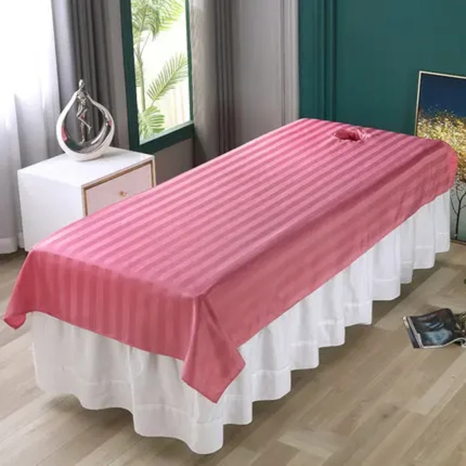 통기성 면 마사지 테이블 커버 뷰티 살롱용 스트라이프 침대 시트 커버 마사지 스파 구멍 없음 4 가지 크기