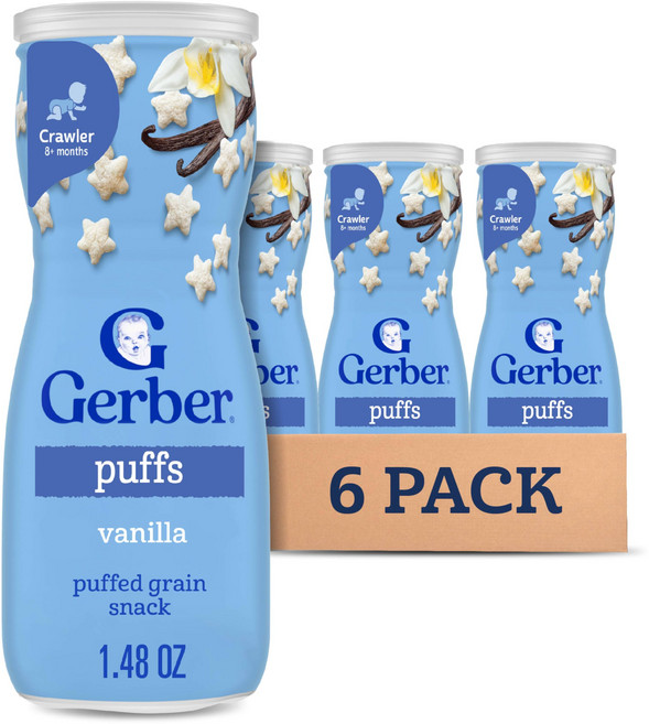 거버 그래듀에이츠 퍼프 시리얼 스낵 42g, 6개, 바닐라 (Vanilla)