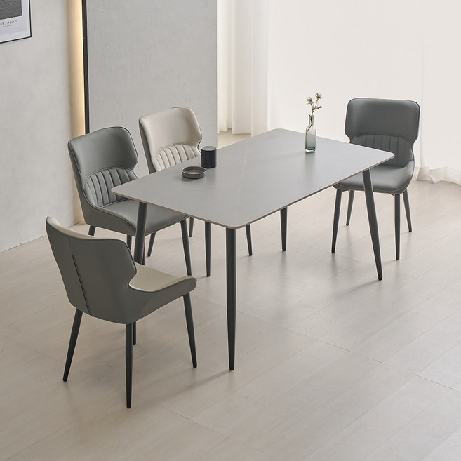 라로퍼니처 캐슬 1250 포세린 통 세라믹 4인 식탁 세트 (식탁+의자4), 그레이, 아이보리투톤 2개+그레이 2개