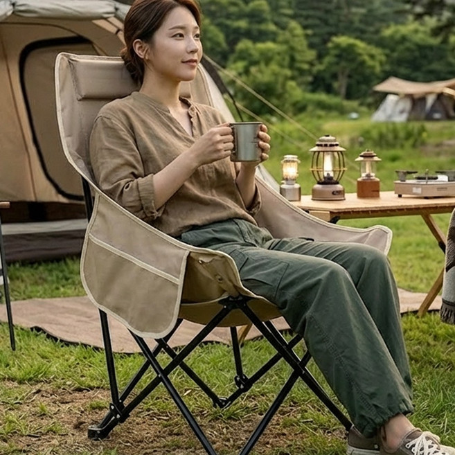 캠프텐버 아웃도어 릴렉스 접이식 캠핑 의자, 1개, 카키