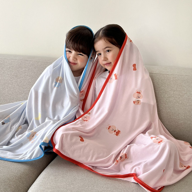 에끌 KC인증 쿨메쉬 아기 낮잠 이불 여름 블랭킷 +파우치, 테디블루