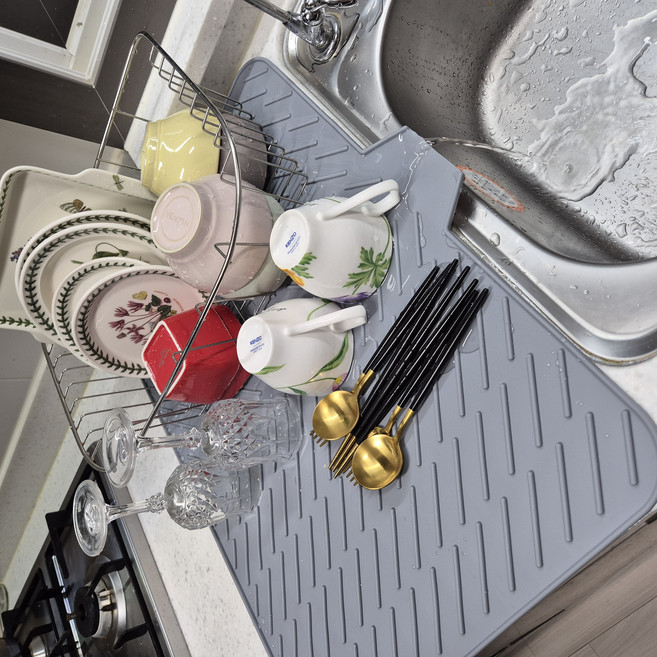 코지톡 특대형 주방 물빠짐 식기건조매트 실리콘 드라잉매트, 1단, 그레이, 1개