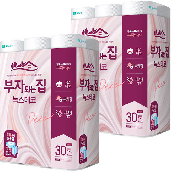 모나리자 부자되는집 3겹 녹스데코, 30롤, 2개, 30m