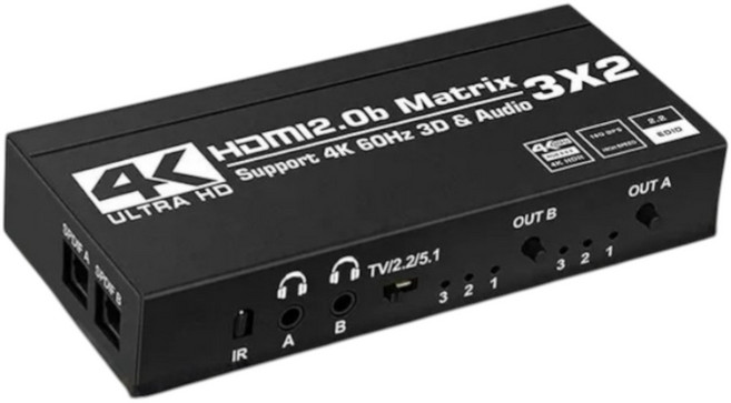 4K HDMI 3進2出影音分配器 支援4K/60Hz 含音源光纖輸出, 1個, 40-214