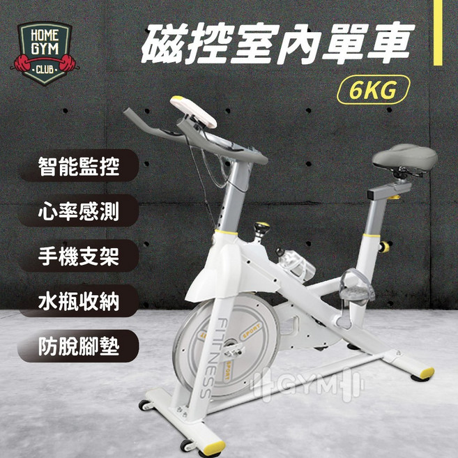 HOME GYM 磁控室內單車 6KG 飛輪單車, 【白色】磁控室內單車