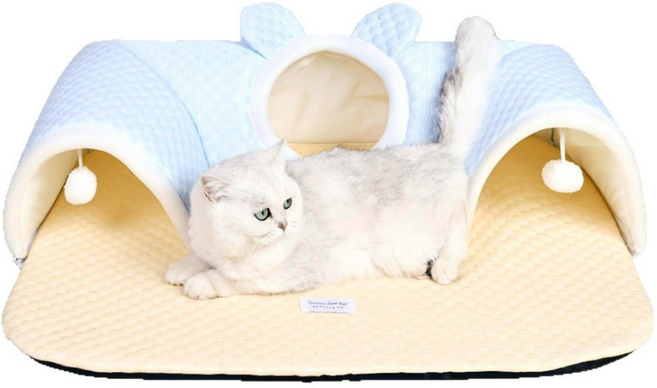 모가펫 고양이 숨숨집 터널 사계절용 뽀송한 면 소재 MOP-033, 1개, 파스텔 블루