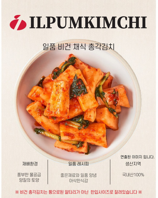 일품 비건채식총각김치 3Kg / 5Kg (절단총각무) 국내산 100% 농산물, 1개