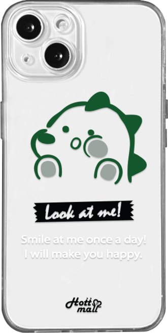 핫티몰 귀여운 그린 다이노 공룡 캐릭터 라인 드로잉 영문 프린팅 투명 젤리 TPU 아이폰 케이스
