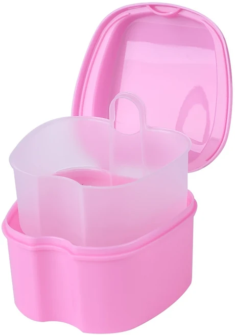 치과 가짜 보관 상자 휴대용 청소 케이스 매달려 그물이있는 실용적인 인공 매일 사용, 01 Pink