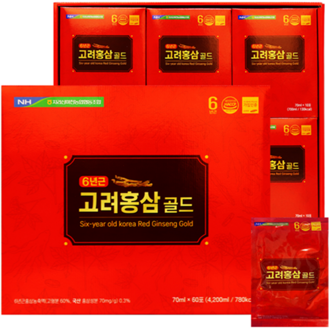 지리산마천농협 6년근 고려홍삼골드 70ml 60포 (쇼핑백 포함), 2박스, 4.2L