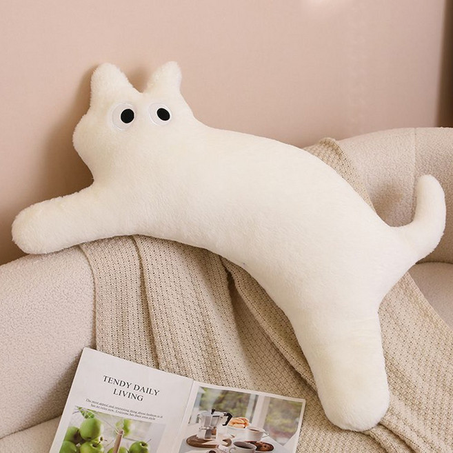라라공방 고양이 인형 롱 바디필로우 쿠션, 화이트
