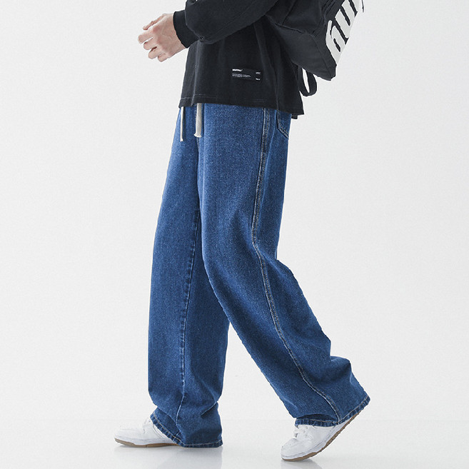 POMTOR 남성 밴딩 와이드 청바지 캐주얼 바지