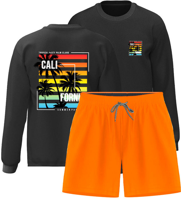 몰토벨리노 오버핏 긴팔 레쉬가드 4부 보드숏팬츠 상하세트, 남녀공용XL, 캘리포니아파라다이스821