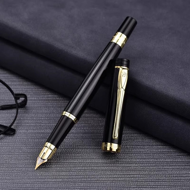 남성용 프리미엄 비즈니스 메탈 만년필 사무 서명용 고급 펜, 블랙+골드 클립, 0.5mm