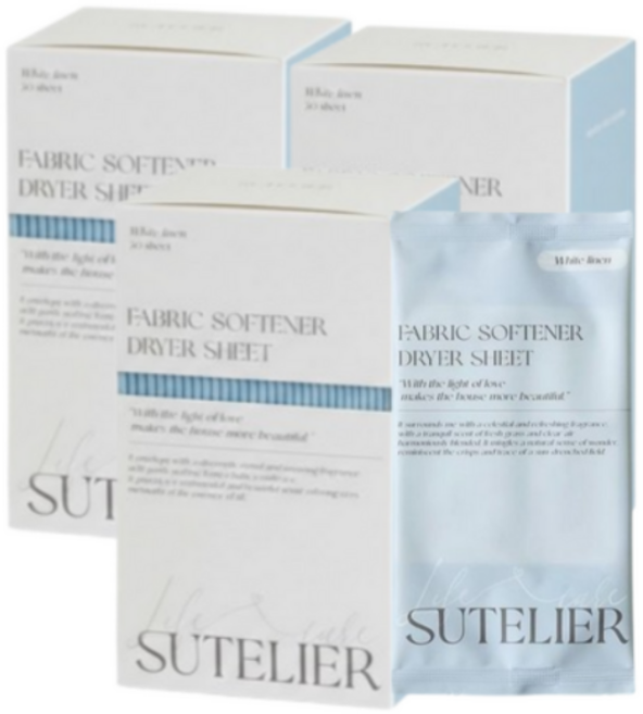수뜰리에 건조기시트 드라이시트 블루 섬유유연 화이트린넨향, 3박스, 3개입