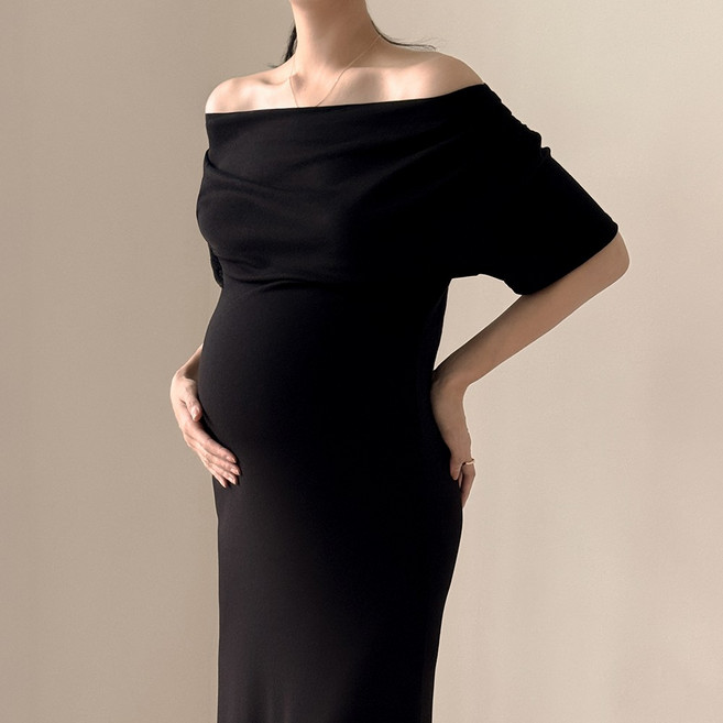 임산부 투웨이 원피스 주수 만삭 사진 셀프 스냅 촬영 오프숄더 키작녀 하객룩 임부복