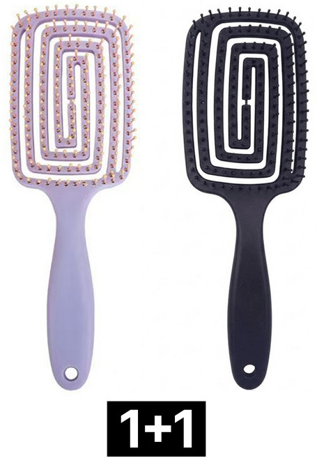 제롯 헤어 브러쉬 머리 볼륨 빗 1+1, 2개, 블랙+퍼플
