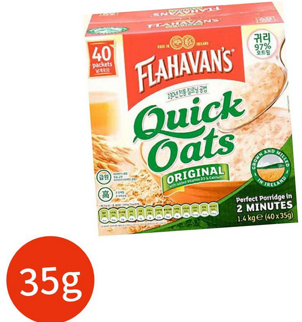 플라하반 퀵 오트 오리지날 35g x 40개 대용량포장 업소용식자재 도매가할인, 1개