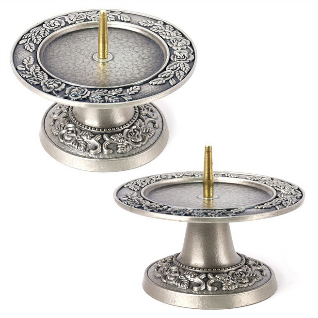 JT 2단 원형장미 촛대 주석 천주교 성물, 1개